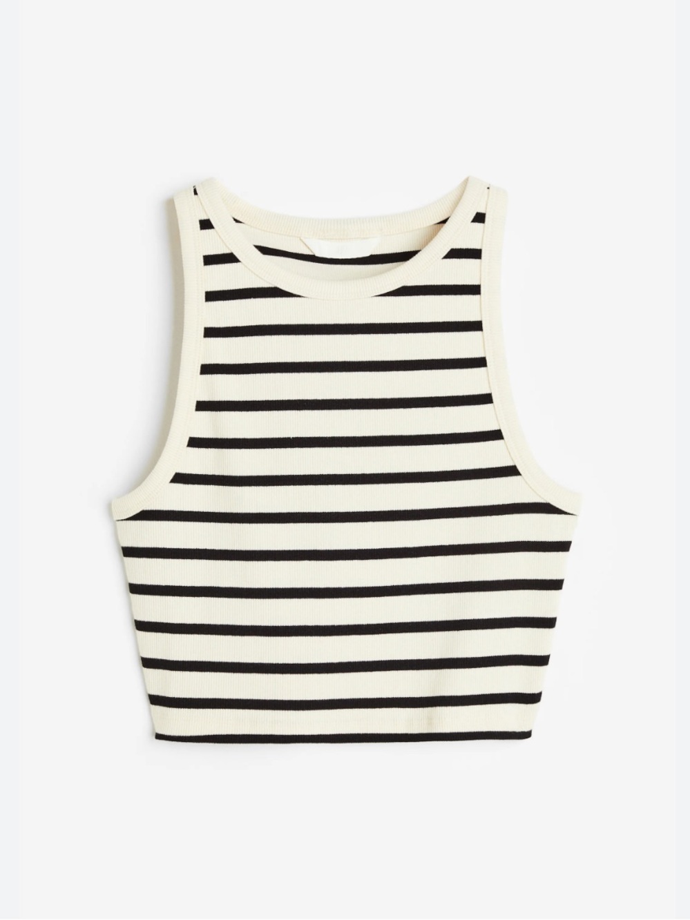 H&M Cream and Black Striped Ribbed Crop Tank